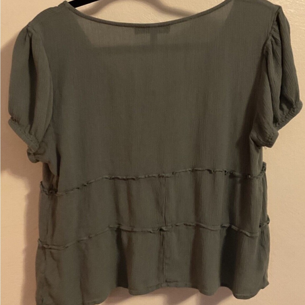 Derek Heart Olive Button-Up Ruffle Blouse - Picture 2 of 2